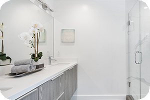 MTF Shop Samsung Klimaanlage Wärmepumpe Österreich | Modernes Badezimmer als Anwendungsbeispiel für Samsung EHS Warmwasserlösungen