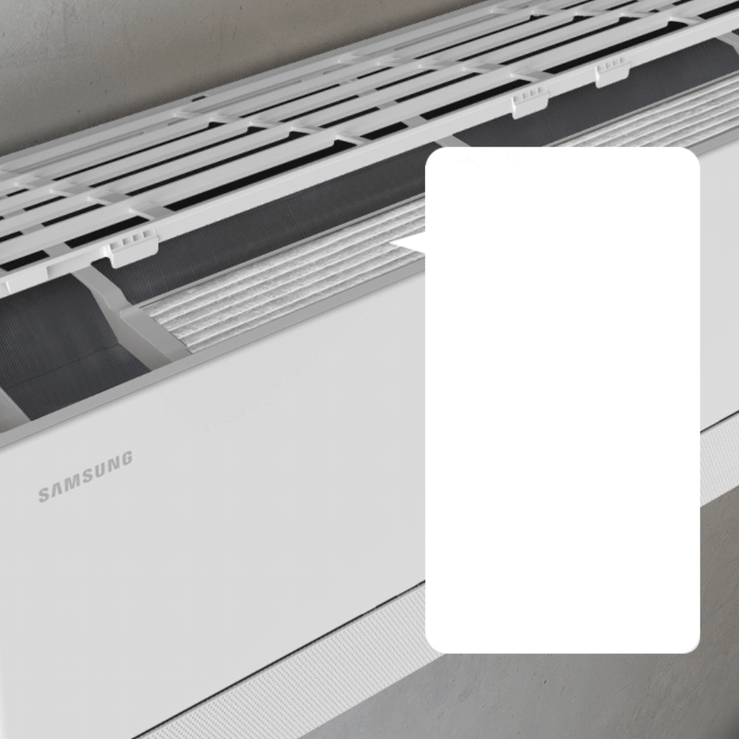 MTF Shop Samsung Klimaanlage Wärmepumpe Österreich | Detailansicht des hocheffizienten 4-in-1 Filtersystems. Die WindFree Premiere+ reinigt die Raumluft zuverlässig von Staub, Bakterien, Allergenen und Viren.