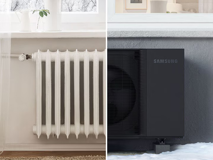 MTF Shop Samsung Klimaanlage Wärmepumpe Österreich | Die Samsung EHS Mono HT Quiet Hochtemperatur-Wärmepumpe im Einsatz mit klassischen Heizkörpern – die ideale, leise Lösung für die Sanierung von Bestandsgebäuden.